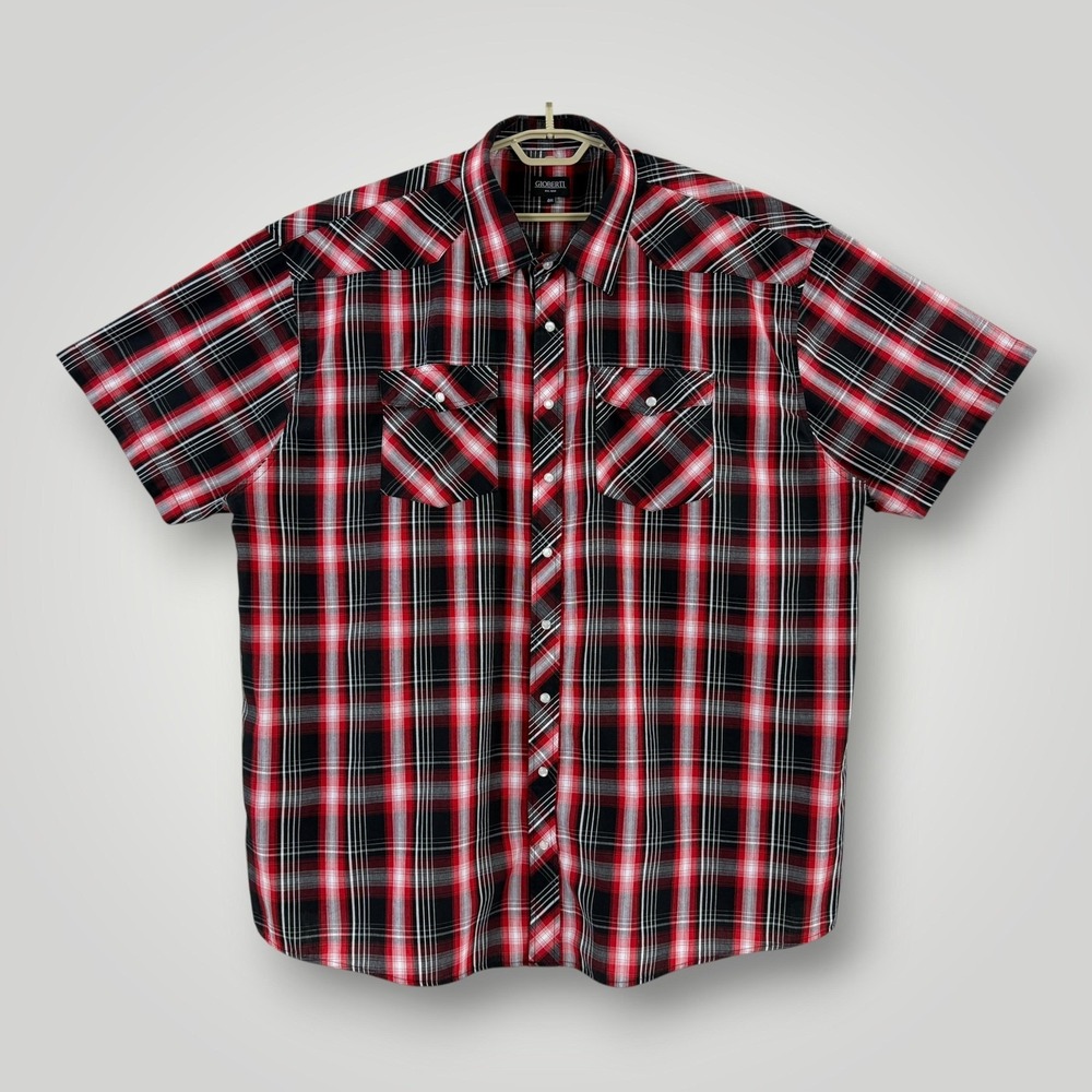Gioberti Shirt Mens Size 4XL Red Plaid Short Sleeve Western Pearl Snap Button Up